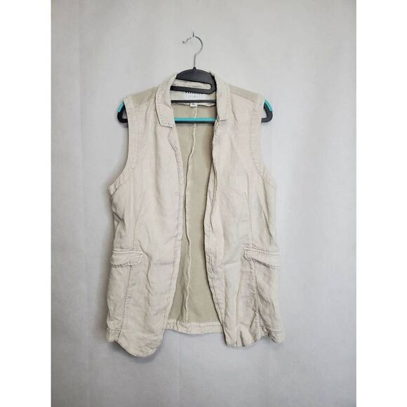 Marrakech Open Front Cream Linen Vest Minimalist Coastal Normcore Capsule - Picture 1 of 8